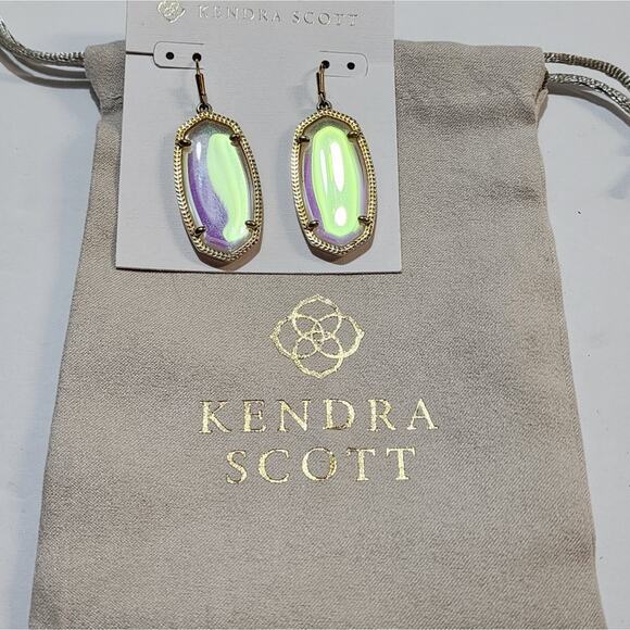 Kendra Scott Gold and Dichroic Glass Elle Earrings New - Picture 4 of 5